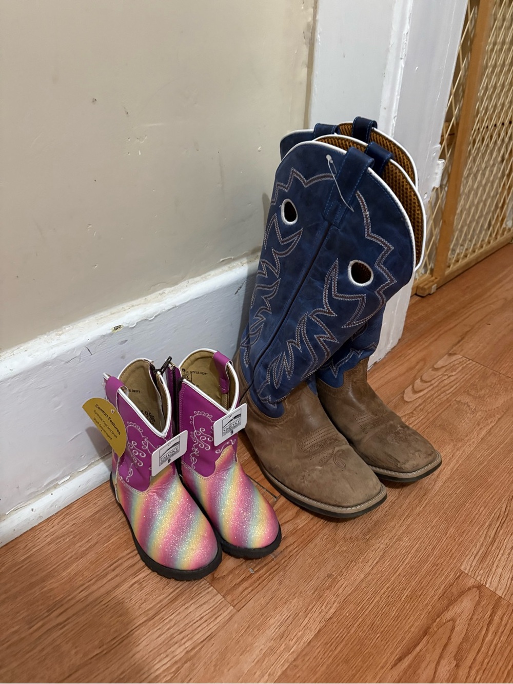 Kids Glitter Rainbow Pink Western-Style Boots and Big Kids Blue cowboy boots